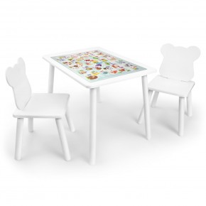 Детский комплект стол и два стула Мишка Rolti Baby с накладкой Алфавит (белая столешница/белое сиденье/белые ножки) в Озерске - ozersk.ok-mebel.com | фото