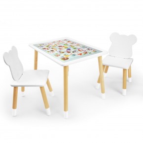 Детский комплект стол и два стула Мишка Rolti Baby с накладкой Алфавит (белая столешница/белое сиденье/береза ножки) в Озерске - ozersk.ok-mebel.com | фото 1