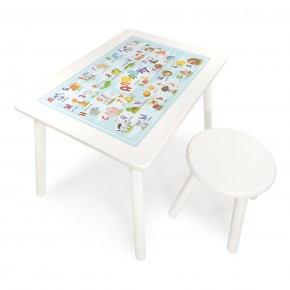 Детский комплект стол и табурет круглый Rolti Baby с накладкой Алфавит (белая столешница/белое сиденье/белые ножки) в Озерске - ozersk.ok-mebel.com | фото