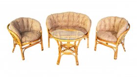Комплект Багама с диваном, подушки коричневые полные твил (Мёд) стол круглый в Озерске - ozersk.ok-mebel.com | фото 1