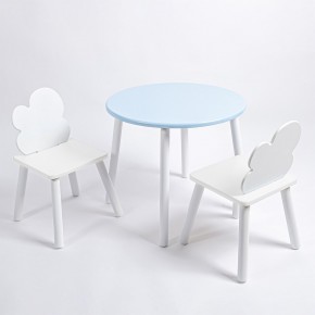 Комплект детский стол КРУГЛЫЙ и два стула ОБЛАЧКО ROLTI Baby (голубая столешница/белое сиденье/белые ножки) в Озерске - ozersk.ok-mebel.com | фото