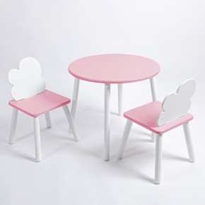 Комплект детский стол КРУГЛЫЙ и два стула ОБЛАЧКО ROLTI Baby (розовая столешница/розовое сиденье/белые ножки) в Озерске - ozersk.ok-mebel.com | фото