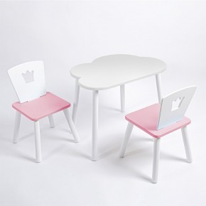 Комплект детский стол ОБЛАЧКО и два стула КОРОНА ROLTI Baby (белая столешница/розовое сиденье/белые ножки) в Озерске - ozersk.ok-mebel.com | фото