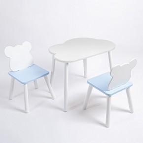 Комплект детский стол ОБЛАЧКО и два стула МИШКА ROLTI Baby (белая столешница/голубое сиденье/белые ножки) в Озерске - ozersk.ok-mebel.com | фото