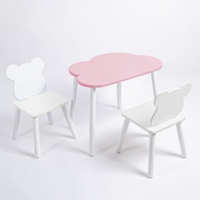 Комплект детский стол ОБЛАЧКО и два стула МИШКА ROLTI Baby (розовый столешница/белое сиденье/белые ножки) в Озерске - ozersk.ok-mebel.com | фото