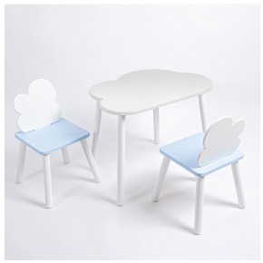 Комплект детский стол ОБЛАЧКО и два стула ОБЛАЧКО ROLTI Baby (белая столешница/голубое сиденье/белые ножки) в Озерске - ozersk.ok-mebel.com | фото