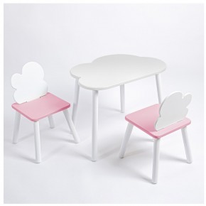 Комплект детский стол ОБЛАЧКО и два стула ОБЛАЧКО ROLTI Baby (белая столешница/розовый сиденье/белые ножки) в Озерске - ozersk.ok-mebel.com | фото