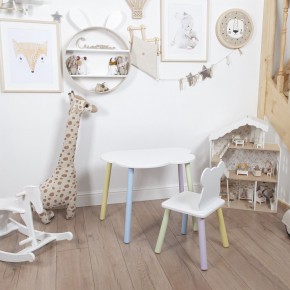 Комплект детский стол ОБЛАЧКО и стул МИШКА ROLTI Baby (белая столешница/белое сиденье/цветные ножки) в Озерске - ozersk.ok-mebel.com | фото