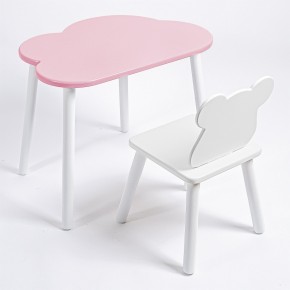 Комплект детский стол ОБЛАЧКО и стул МИШКА ROLTI Baby (розовая столешница/белое сиденье/белые ножки) в Озерске - ozersk.ok-mebel.com | фото