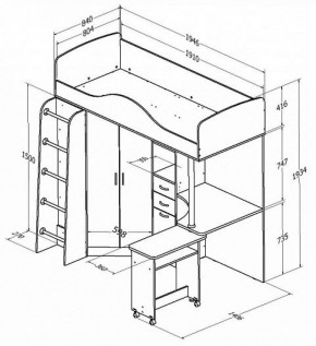 Кровать-чердак "Теремок-1" Дуб молочный/Голубой в Озерске - ozersk.ok-mebel.com | фото 2