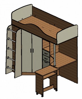 Кровать-чердак "Теремок-1" Дуб молочный/Голубой в Озерске - ozersk.ok-mebel.com | фото 3